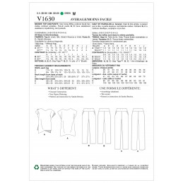 Vogue Sewing Pattern V1630 Women's Loose Fit Pullover Top and Elasticated Trousers