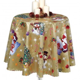 Santa Gold Vinyl PVC Tablecloth Easy Wipe Clean Christmas Festive Xmas Santa Claus Snowman