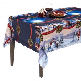 Merry Christmas Vinyl PVC Tablecloth Easy Wipe Clean Christmas Festive Xmas Santa Claus Snowman