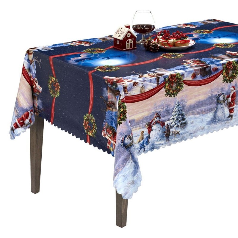 Vinyl PVC Tablecloth Easy Wipe Clean Christmas Festive Xmas Santa C...