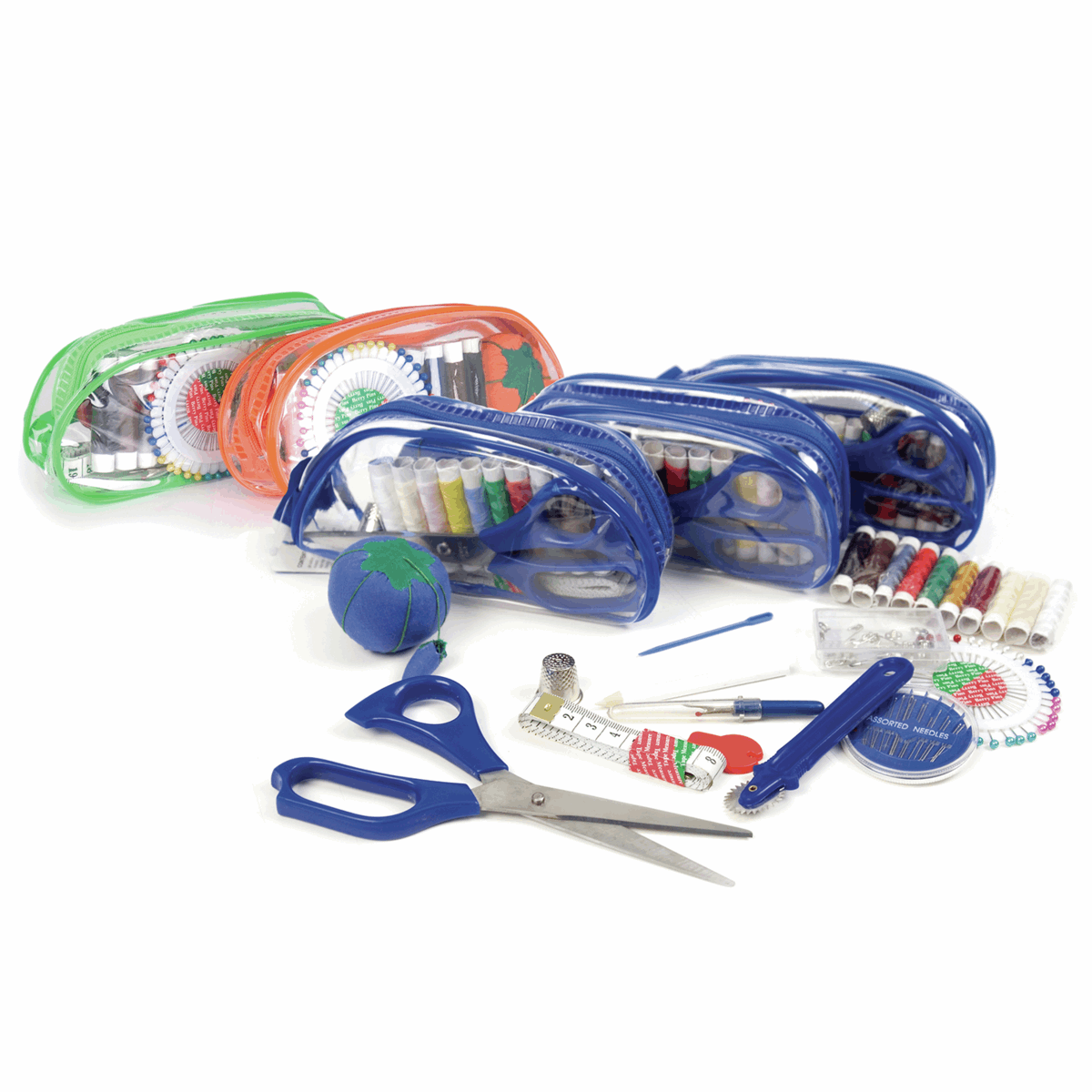 1 x Jumbo Deluxe Sewing Kit Scissors Tape Measure Thread Pins Thimble PVC Zipped Bag