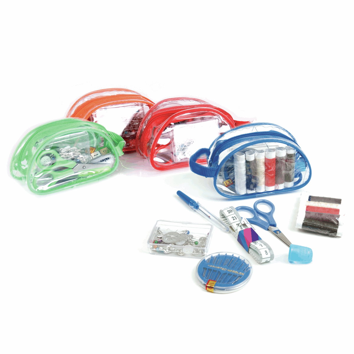 1 x Small Sew & Go Sewing Kit Scissors Tape Measure Thread Pins Thimble PVC Zipped Bag