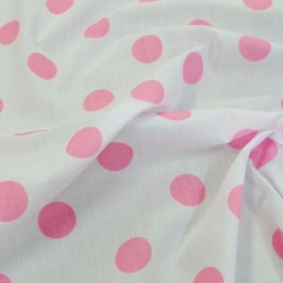26mm Polka Dots Spots Polycotton Fabric White With Pink Spots