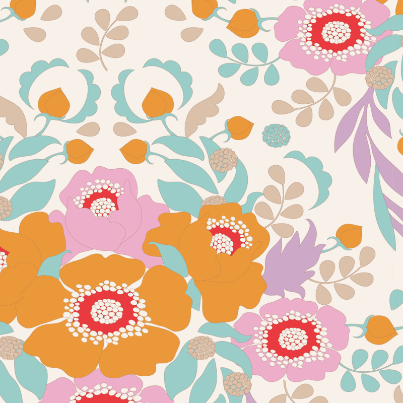 100% Cotton Fabric Tilda BirdPond Floral Flowers