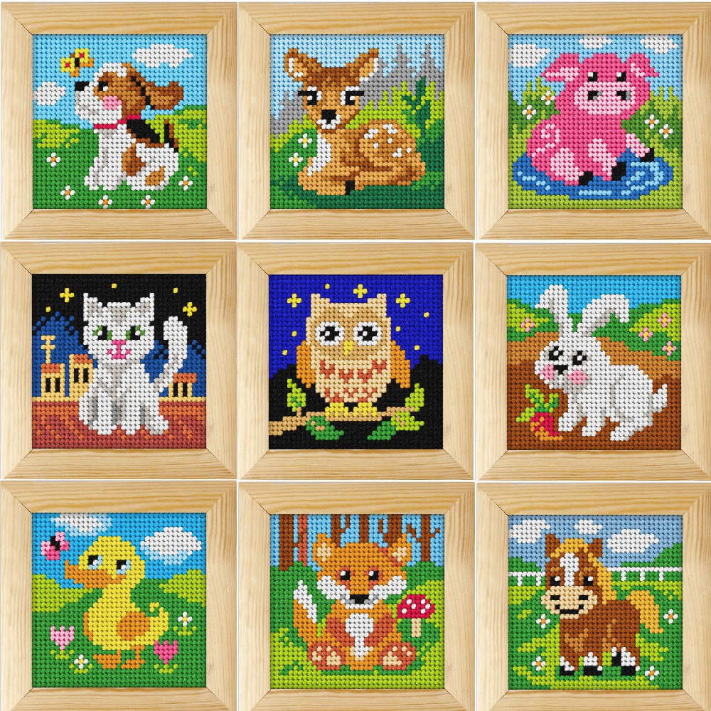 Puppy Orchidea Needlepoint Tapestry Kit Wooden Frame Beginners Animals Dog Cat Duck