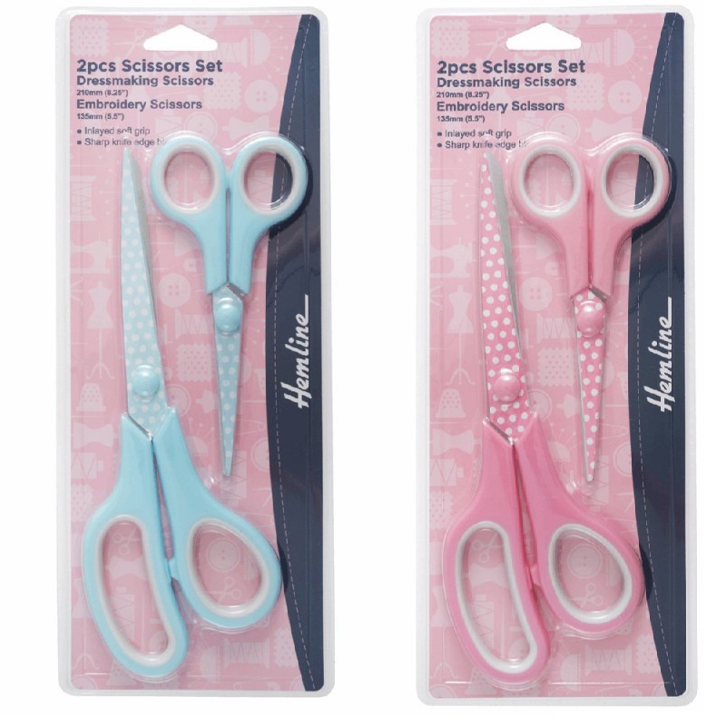 Hemline Scissors Set Polka Dot 2 Piece Pink or Blue Dressmaking