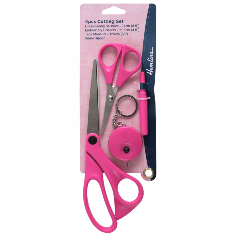 Blue Hemline Cutting Set: Scissors & Tool Set: 4 Piece Seam Ripper Tape Measure