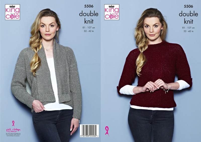 King Cole Knitting Pattern Sweater & Cardigan: Knitted in Glitz DK 5506
