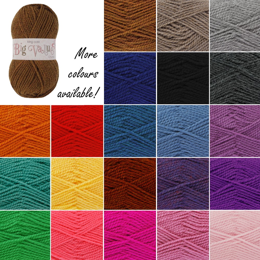 King Cole Big Value Chunky Wool Yarn Knitting 100% Premium Acrylic 100g 546 Caramel