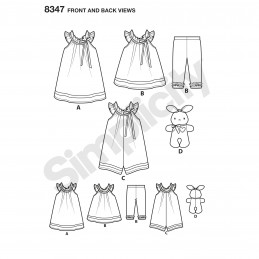 Simplicity Sewing Pattern 8347 Toddler Dress Top Trousers and Stuffed Bunny