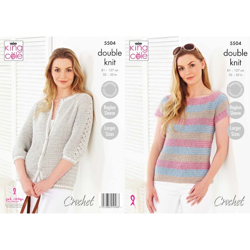 King Cole Knitting Pattern Top & Cardigan: Knitted in Cotton Top DK 5504