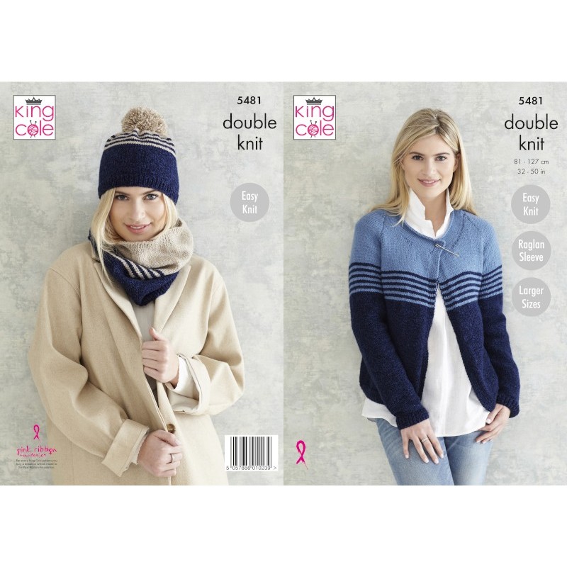 King Cole Knitting Pattern Ladies Cardigan, Snood & Hat: Knitted in Subtle Drifter 5481