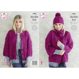 King Cole Knitting Pattern Ladies Jacket, Snood & Hat: Knitted in Subtle Drifter DK 5480