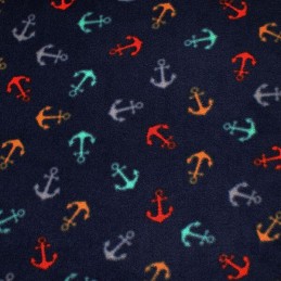 Printed Polar Anti Pil Fleece Fabric Nautical Anchor Sailor Sailing Ocean Multi
