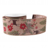 Hessian Wired Edge Ribbon 63mm Stag Poinsettia Christmas Red  Xmas Burlap