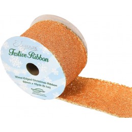 Rose Gold Wired Edge Sparkle Glitter Ribbon 63mm Christmas Xmas Party Festive