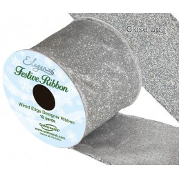 Silver Wired Edge Sparkle Glitter Ribbon 63mm Christmas Xmas Party Festive