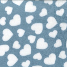 Blue Printed Polar Anti Pil Fleece Fabric Valentines Hearts Love Romance Blanket