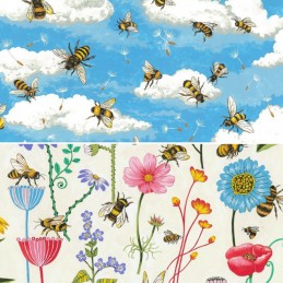 100% Cotton Patchwork Fabric Nutex Bee Haven Buzzing Bumble Bees Floral Flower