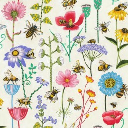 Flower Field 100% Cotton Patchwork Fabric Nutex Bee Haven Buzzing Bumble Bees Floral Flower