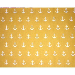 Yellow 100% Cotton Fabric Floral Anchors Nautical Sailors Sailing
