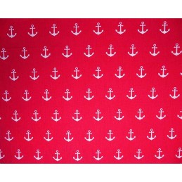Red 100% Cotton Fabric Floral Anchors Nautical Sailors Sailing