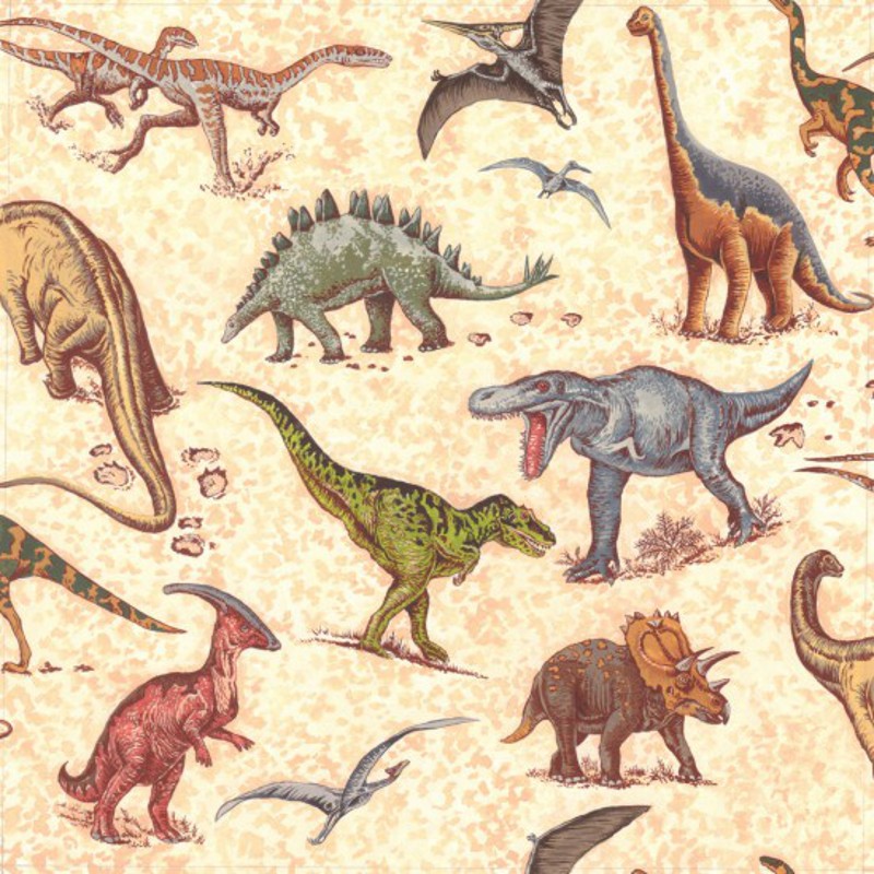 Nutex Fabric • Lost World Dinosaur Fossils Skeletons Grey • 100% Cotton Material