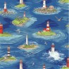 100% Cotton Fabric Nutex By The Sea Lighthouse Waves Seagull Seashells