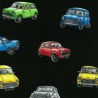 100% Cotton Fabric Nutex Magic Mini Cooper Cars Retro Vintage Car Vehicle