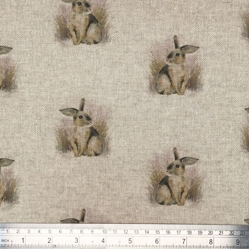 Cotton Rich Linen Look Fabric Digital Elegant Bunny Rabbit Upholstery Panel