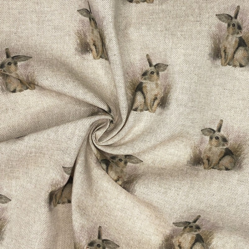 Cotton Rich Linen Look Fabric Digital Elegant Bunny Rabbit Upholstery Panel