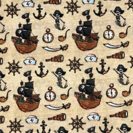 Pirate Ships & Skeletons Beige