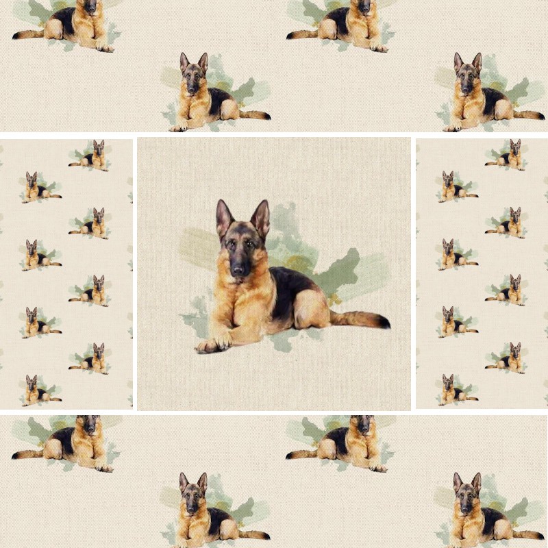 Cotton Rich Linen Fabric German Shepherd Dog Or Panel