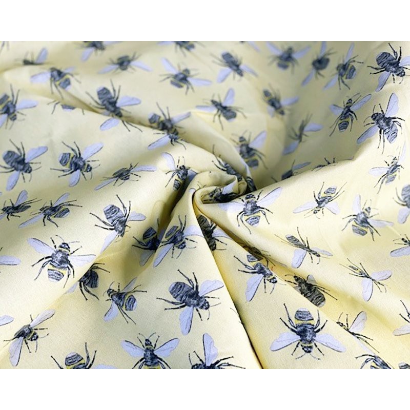 100 Cotton Digital Fabric Bumble Bees Yellow Bee 150cm Wide