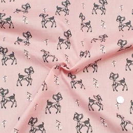 Polycotton Fabric Cute Baby Fawn Deer Wildlife Animals Pink