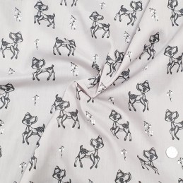 Polycotton Fabric Cute Baby Fawn Deer Wildlife Animals Silver