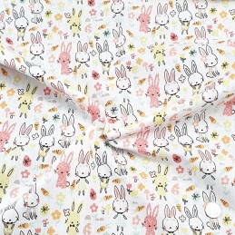 Polycotton Fabric Baby Bunnies Woodland Animals Carrots Flowers Col 1