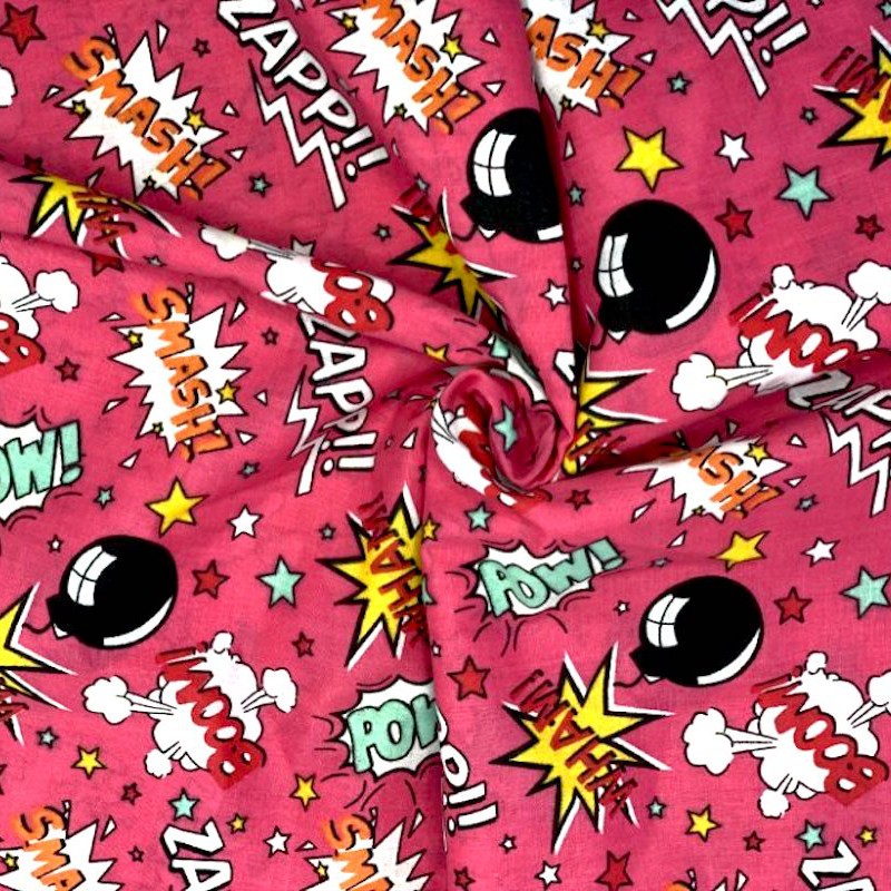 Polycotton Fabric Comic Book Sound Effect Cartoon