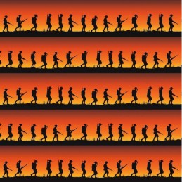 100% Cotton Fabric Kennard & Kennard Marching Soldiers Sunset In Line