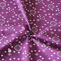 Polycotton Fabric Paisley Daisies Aboriginal Diamonds and Spots Floral Flower Purple