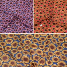 Polycotton Fabric Large Summer Drawn Sunflowers Floral Flowers