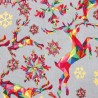 100% Cotton Poplin Fabric Christmas Rainbow Reindeer Metallic 135cm Wide