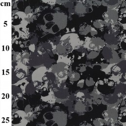 100% Cotton Poplin Fabric Rose & Hubble Camo Skulls Camouflage Army Grey