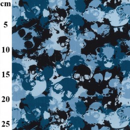 100% Cotton Poplin Fabric Rose & Hubble Camo Skulls Camouflage Army Blue